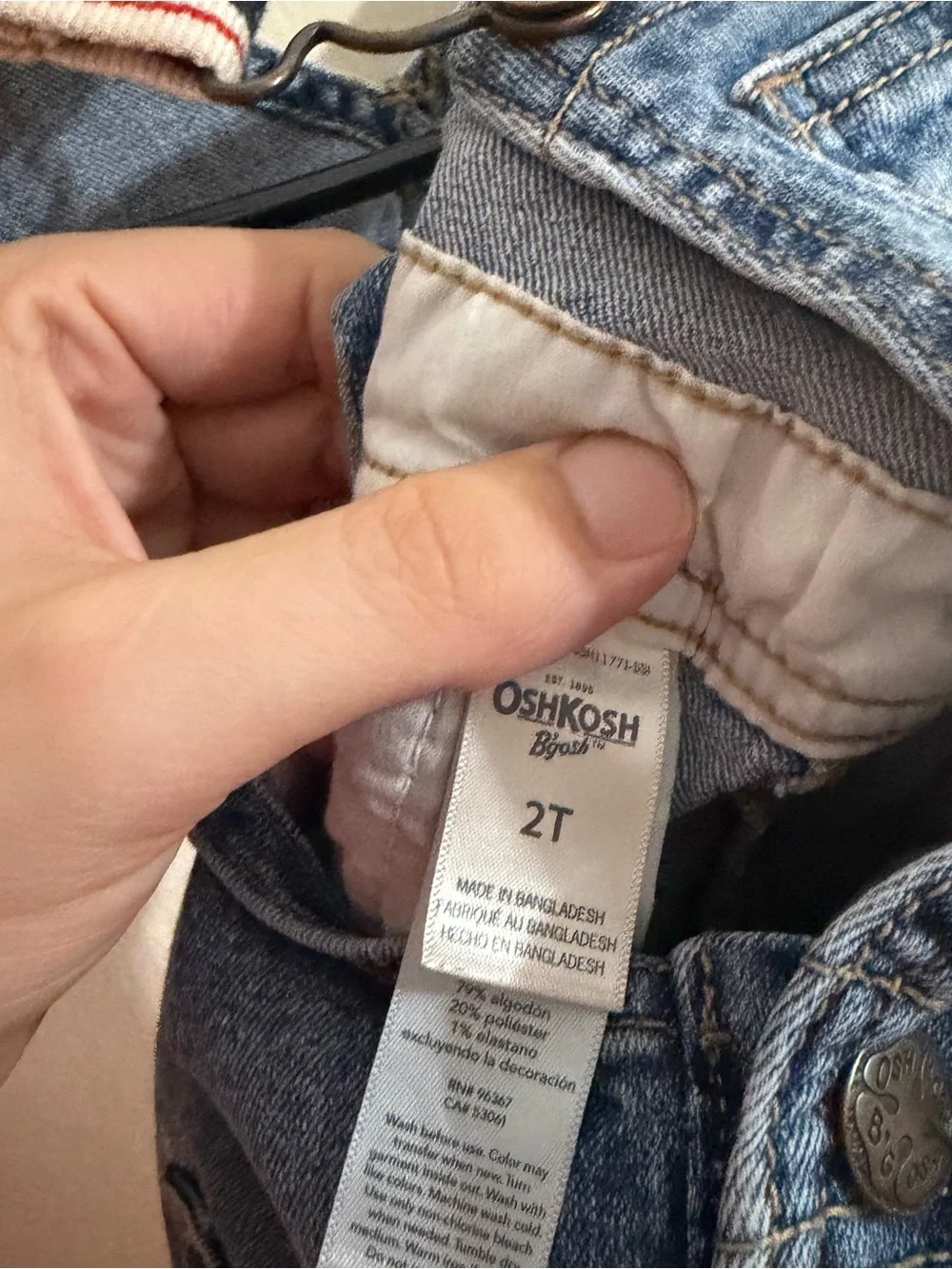 OshKosh B'gosh Size 2T Light Blue Denim Overalls with Striped Straps
